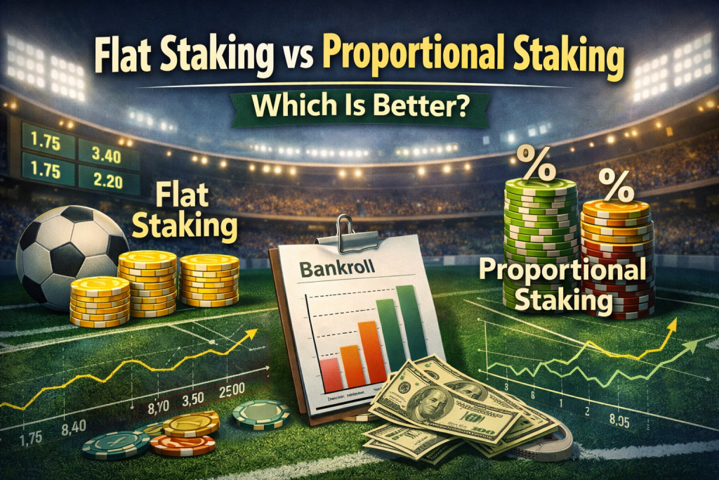 flat staking vs proportional staking football betting strategy illustration